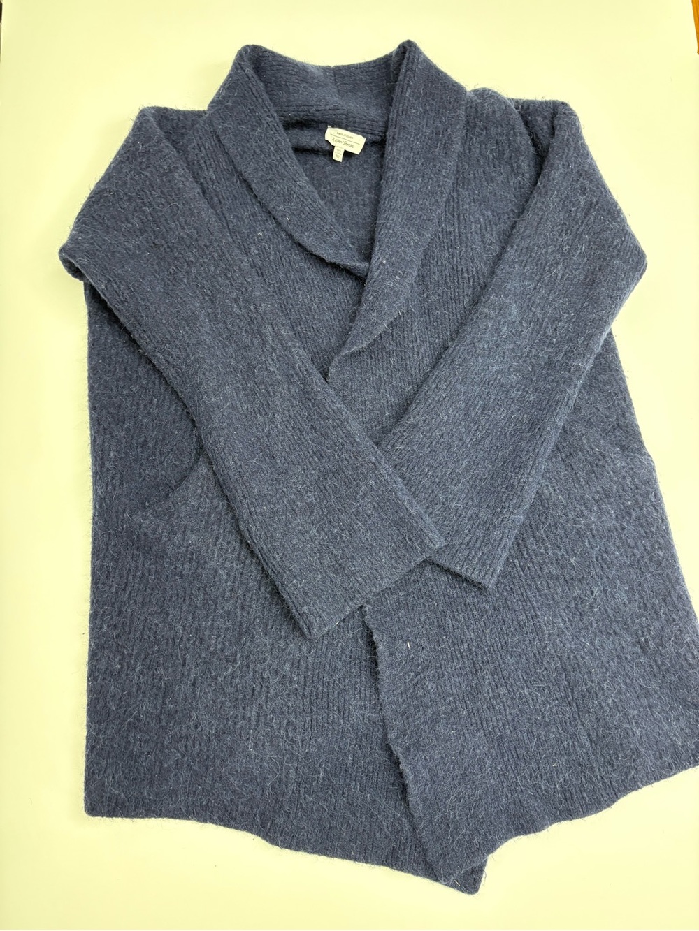 Shawl-Collar Open-Front Women's Cardigan in Heathered Navy